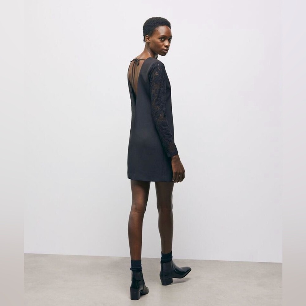 NWT The KOOPLES Vestiaire Black Lace Sleeve LBD Mini Dress Sz 3 US L Summer Date - Picture 5 of 10